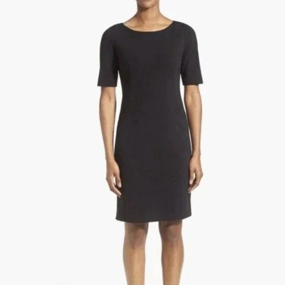 Lafayette 148 New York Punto Milano Black Sheath Dress Seam Detail Size 6